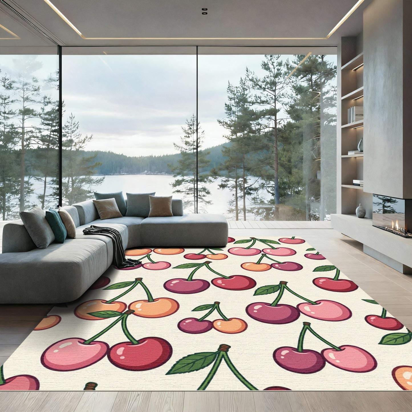 Whimsical Red Pink Cherry Collection Rug