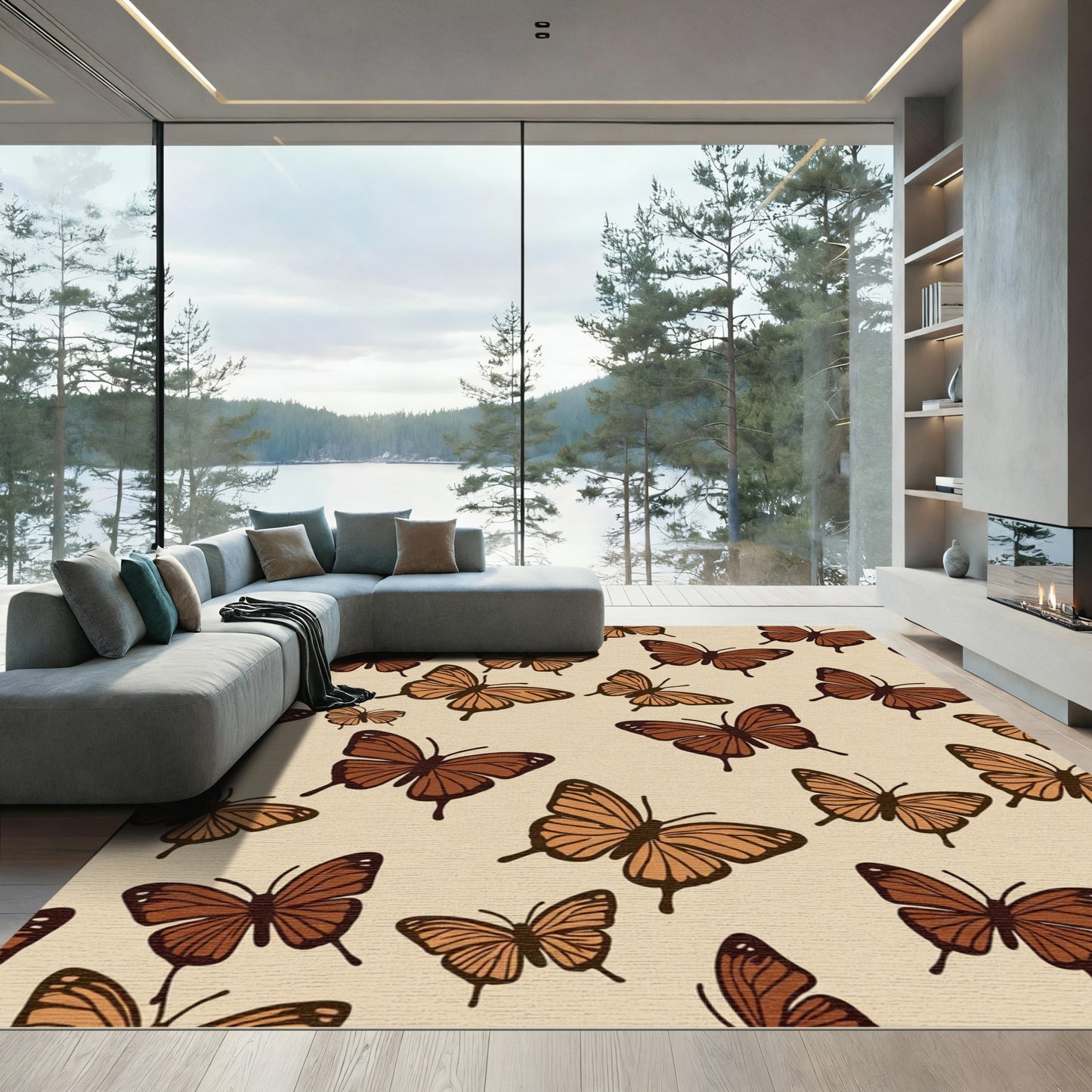 Earthy Brown Butterfly Swarm Rug