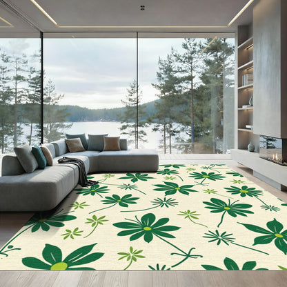 Whimsical Green Aster Bloom Garden Rug