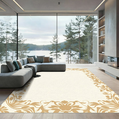 Golden Floral Border Frame Rug