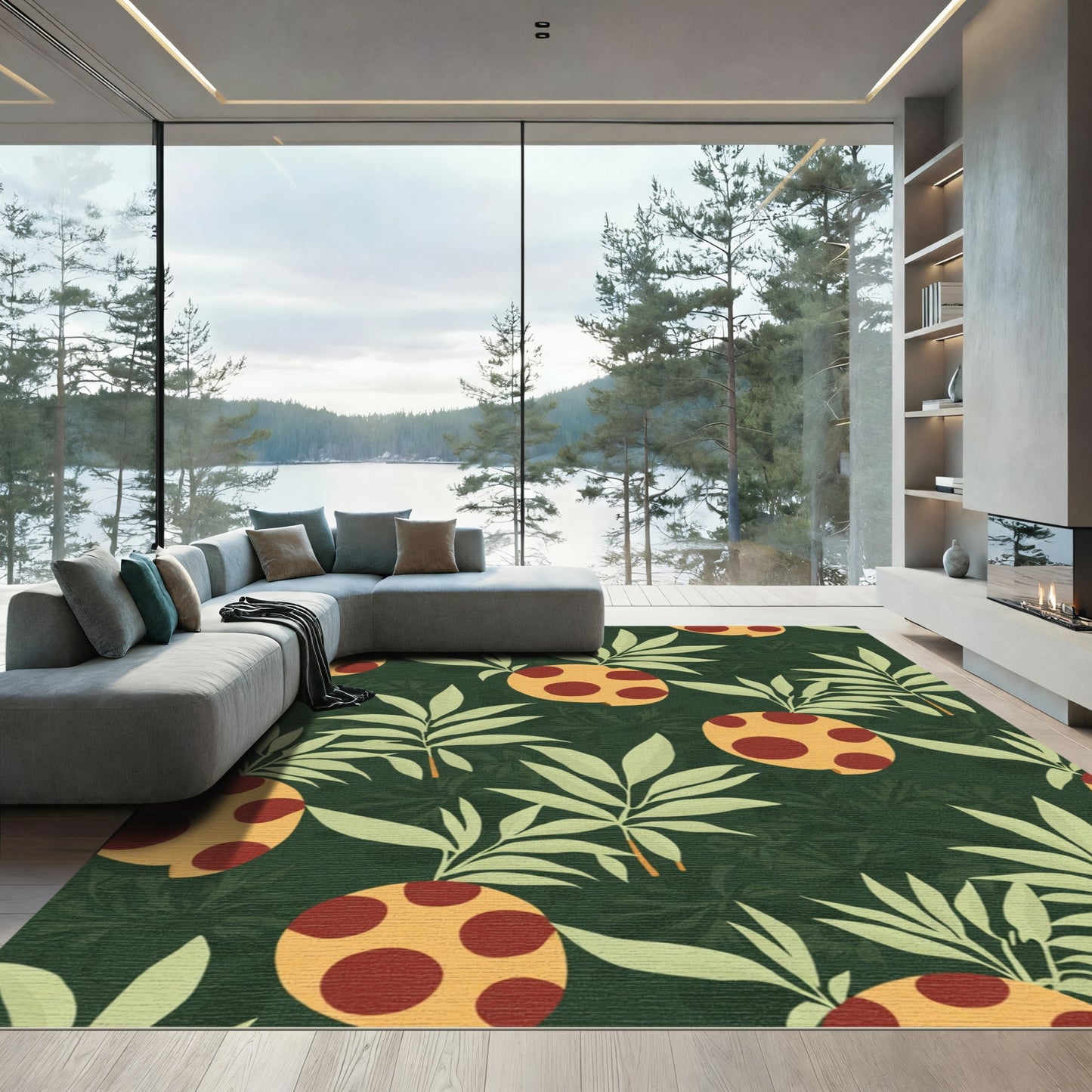 Tropical Polka Dot Leafy Pineapple Rug