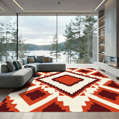 Terracotta Crimson Geometric Diamond Rug