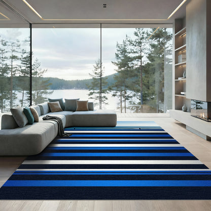 Modern Blue White Stripe Rug