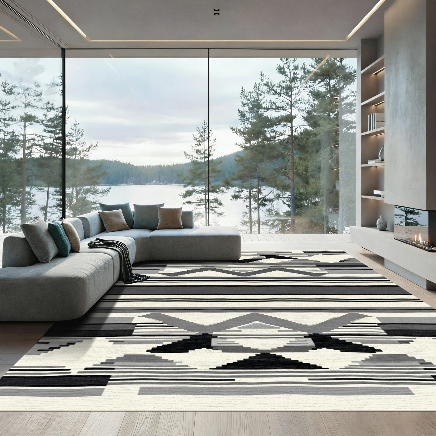 Monochromatic Geometric Stripe Arrangement Rug