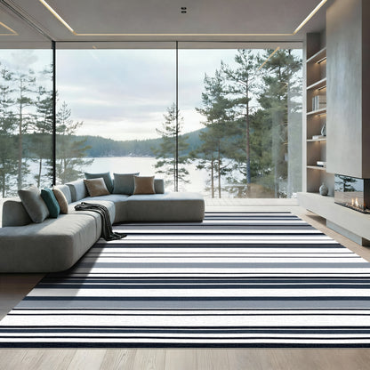 Minimalist Navy Blue Gray Striped Rug