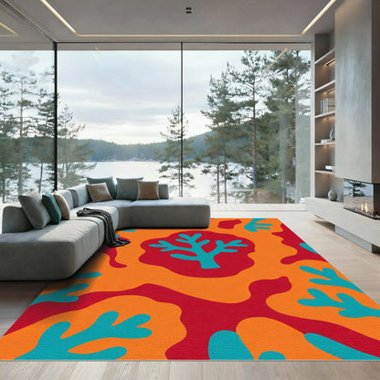 Coral Blue Red Orange Organic Shapes Rug
