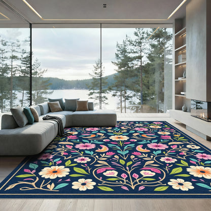 Dark Floral Birds and Blossoms Rug