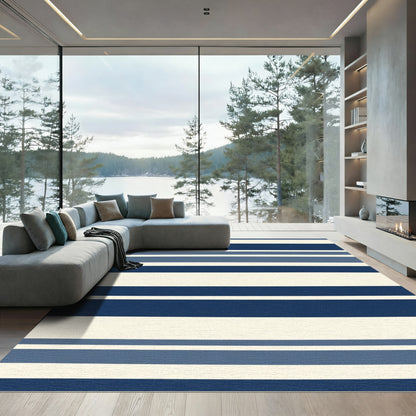 Deep Blue Horizontal Stripe Rug