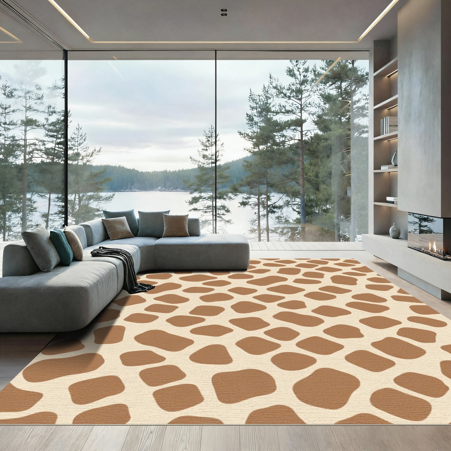 Brown Tan Giraffe Spot Pattern Rug
