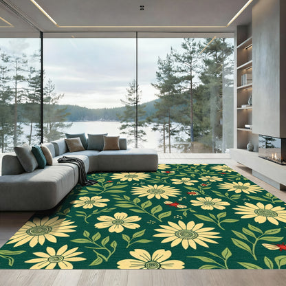 Yellow Daisy And Red Bug Garden Rug