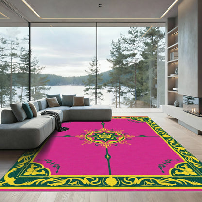 Vibrant Pink Floral Starburst Border Rug