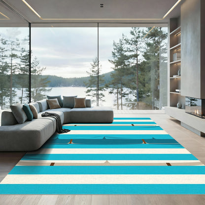 Modern Blue Ivory Stripe Abstract Rug
