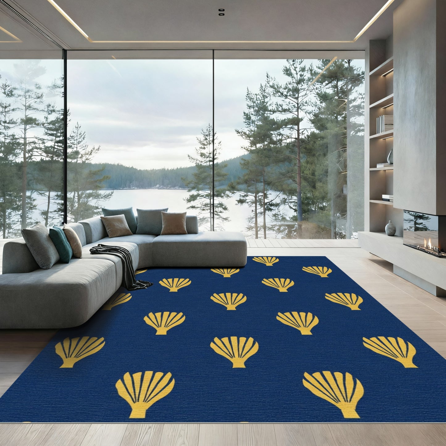 Midnight Yellow Fan Shell Repeat Rug