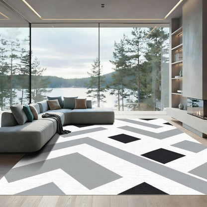 Monochrome Geometric Maze Pattern Rug
