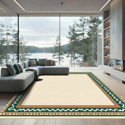 Cream Bordered Geometric Wave Dot Rug