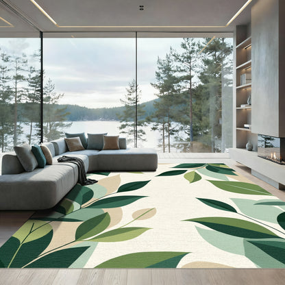 Earthy Green Leaf Branch Collage Rug