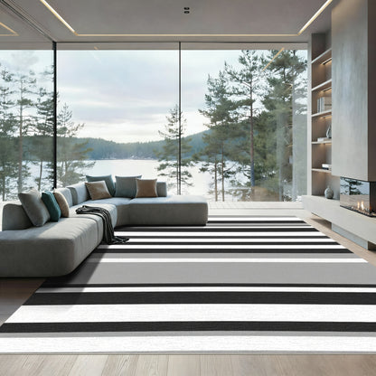 Modern Gray Black White Striped Rug