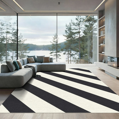 Classic Black Ivory Diagonal Stripes Rug