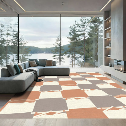 Terracotta Gray Beige Checkerboard Texture Rug