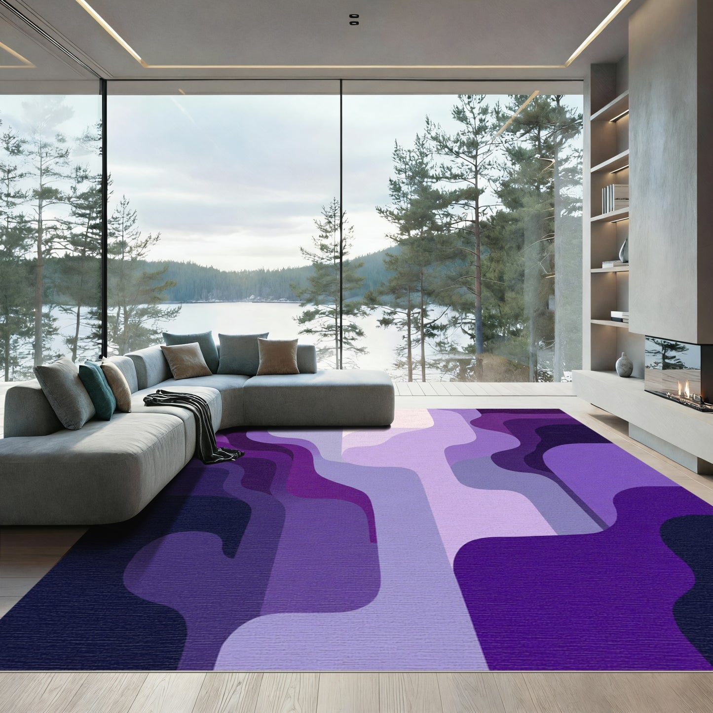 Violet Abstract Layered Waves Rug