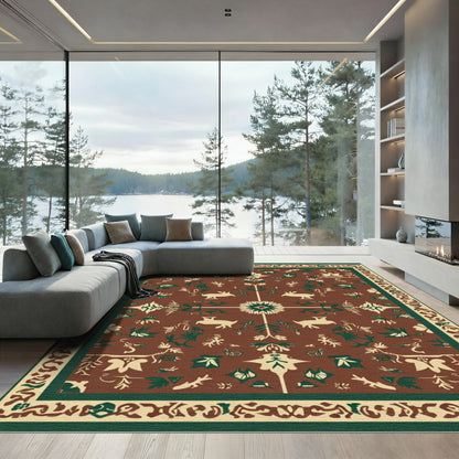 Brown Rustic Folk Art Animal Rug