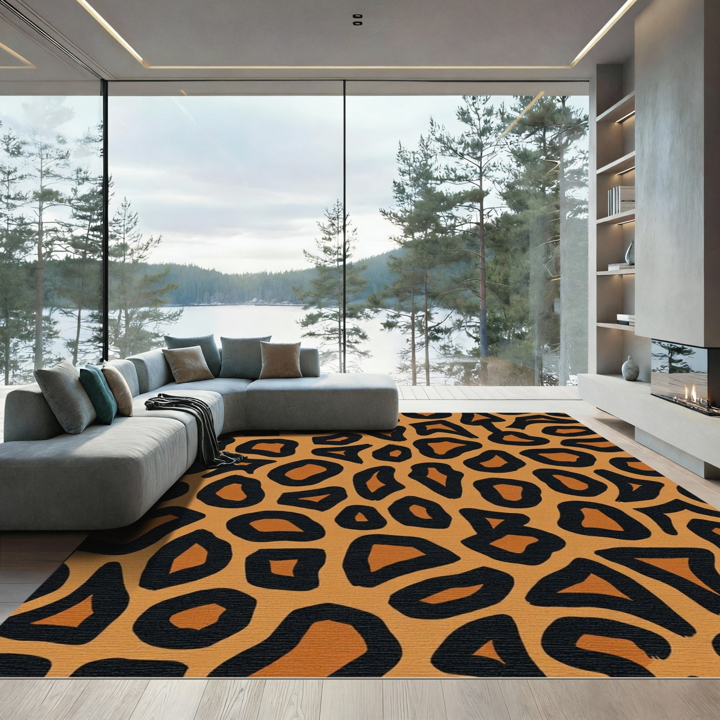 Caramel Black Abstract Spots Rug