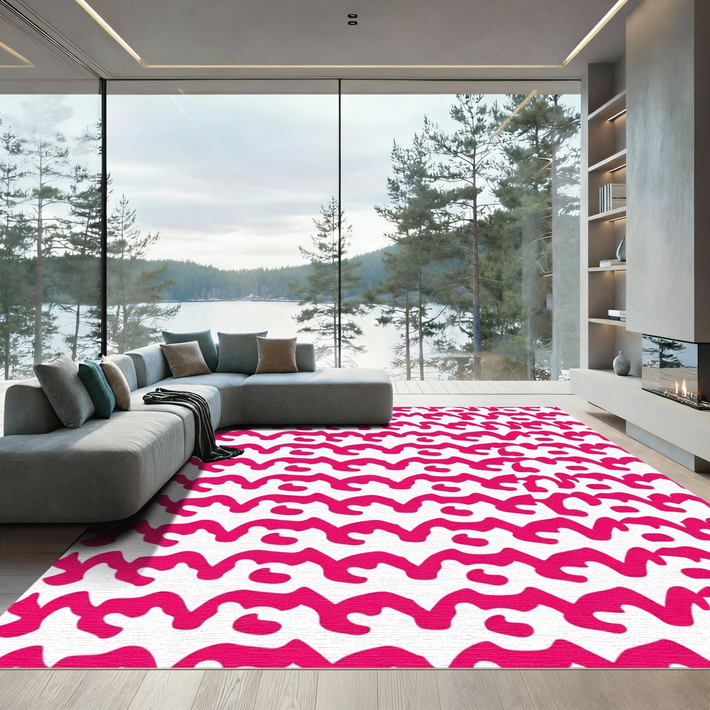 Bold Pink Wave Stripe Rug