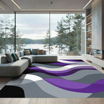Abstract Purple Gray Wave Layers Rug