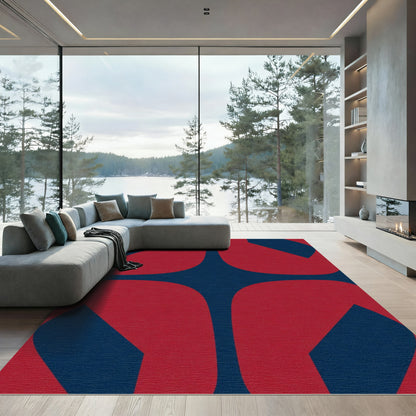 Bold Red Navy Abstract Shapes Rug