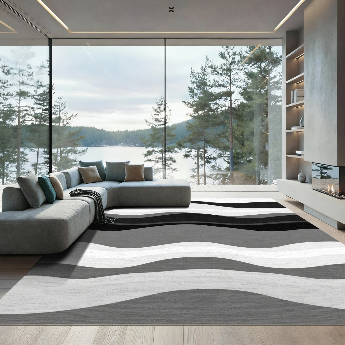 Monochromatic Wavy Stripe Rug