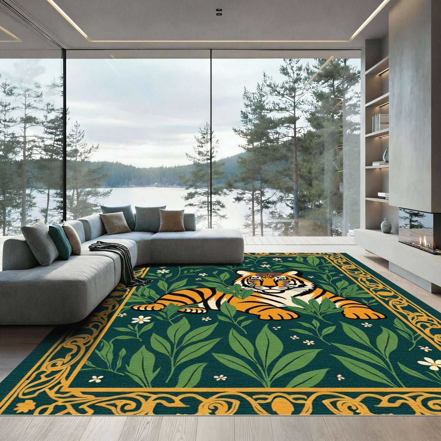 Majestic Tiger Amidst Lush Greenery Rug