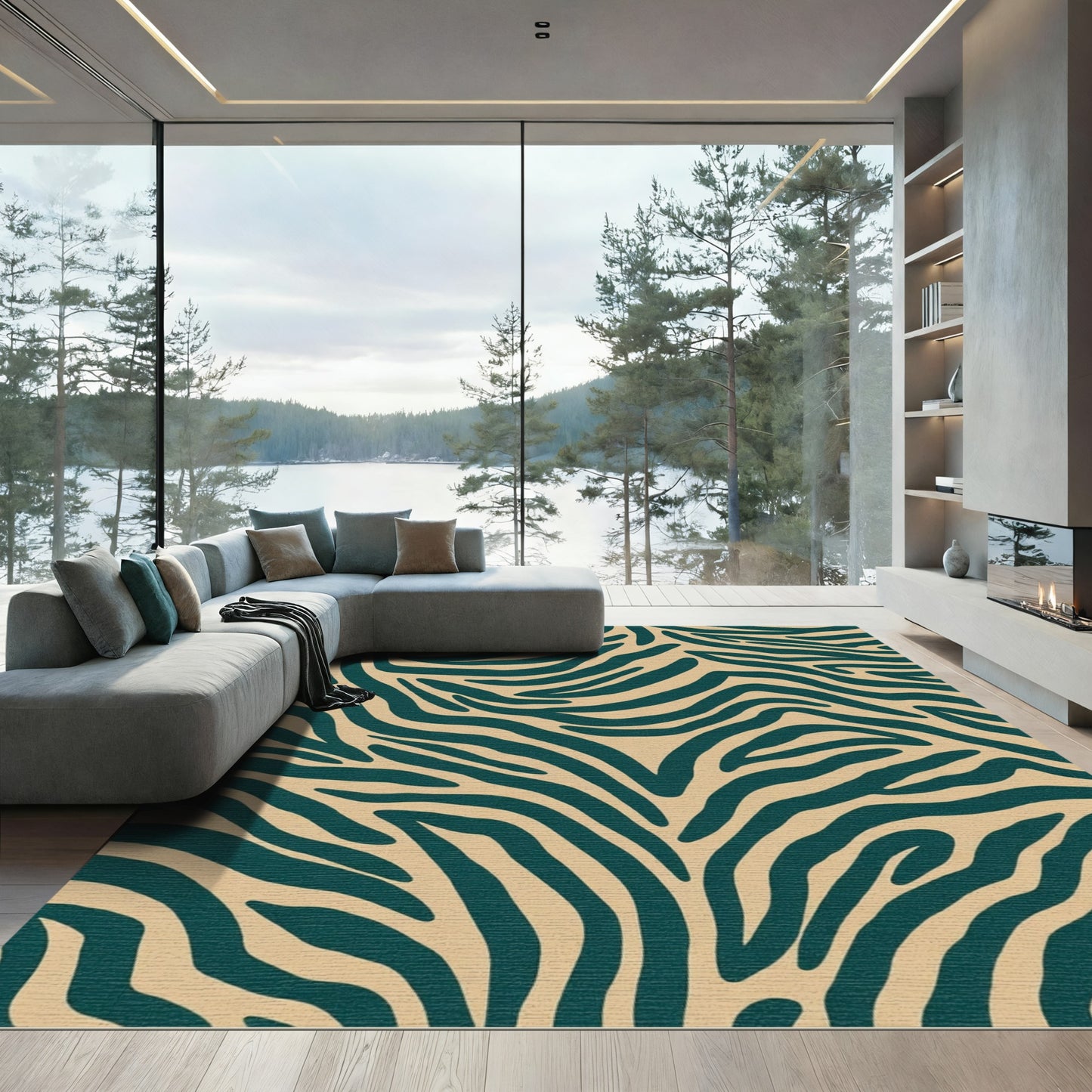 Emerald Teal Zebra Print Rug