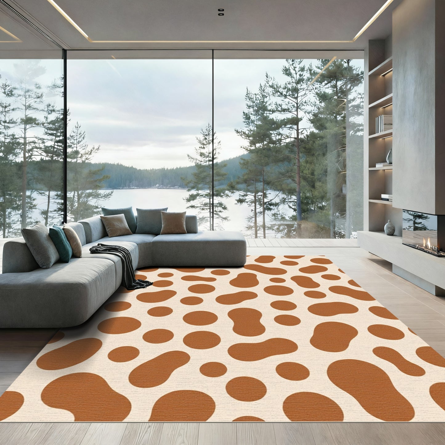 Brown Spots Cream Abstract Organic Surface Rug