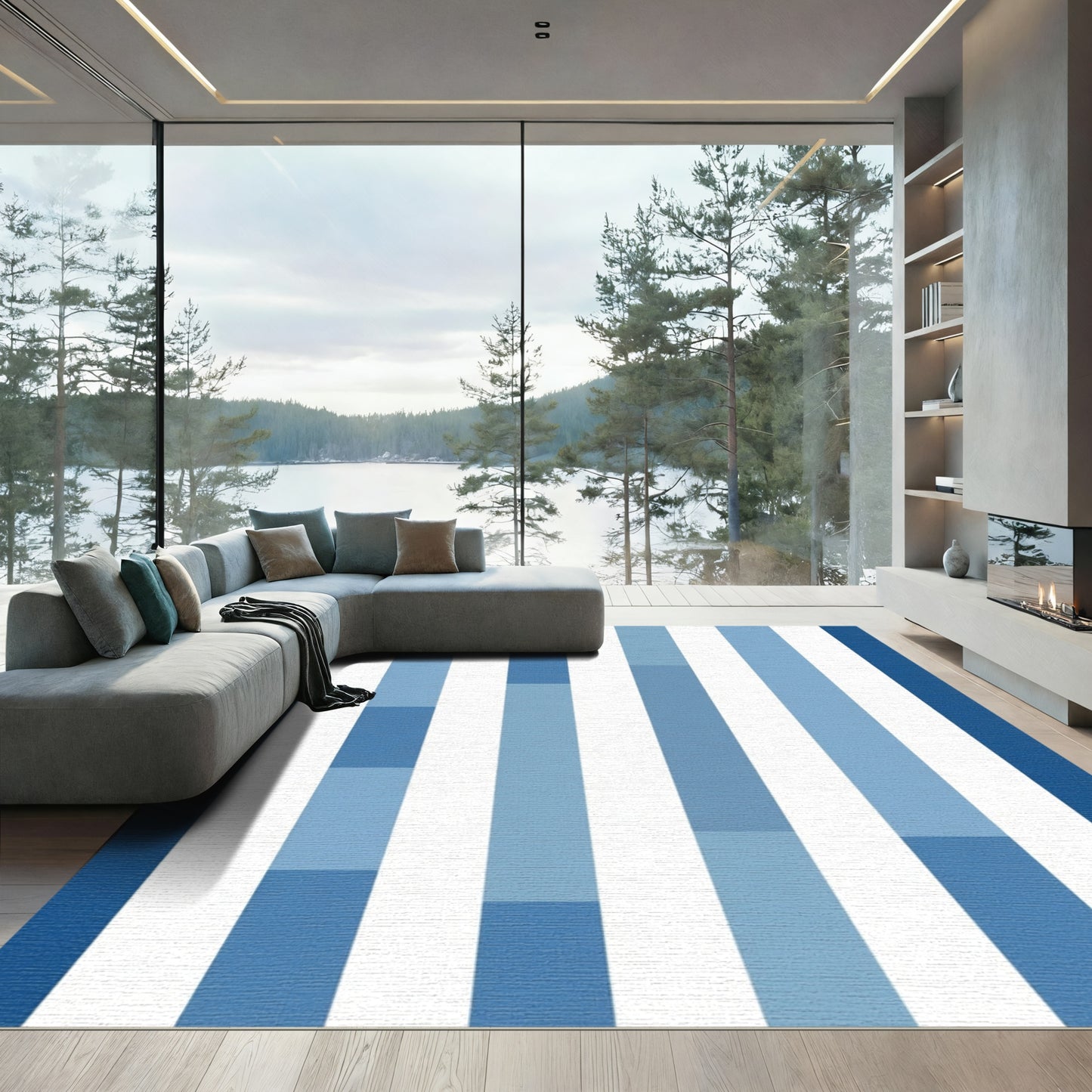 Ombre Blue Vertical Stripe Rug