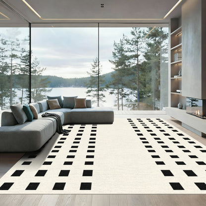 Minimalist Black Square Grid Rug