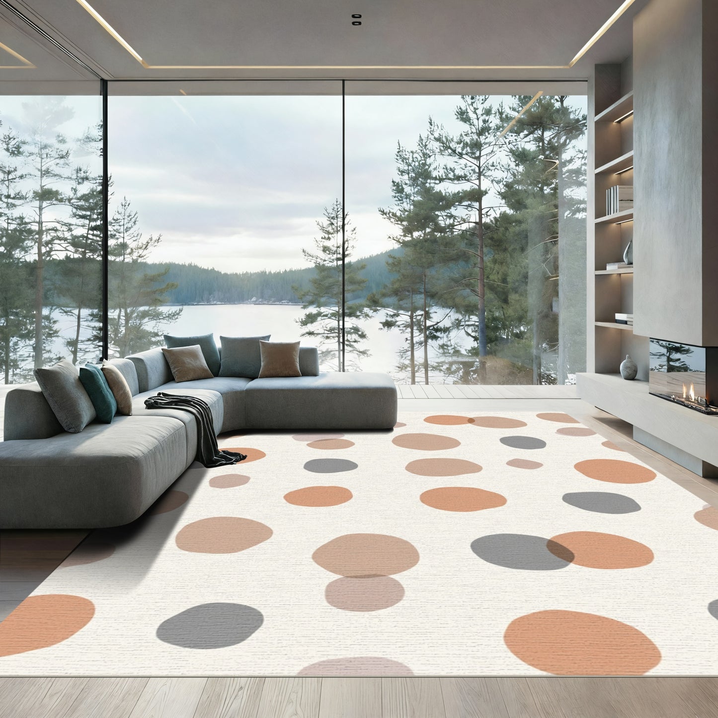 Abstract Earthy Tone Scattered Circles Rug