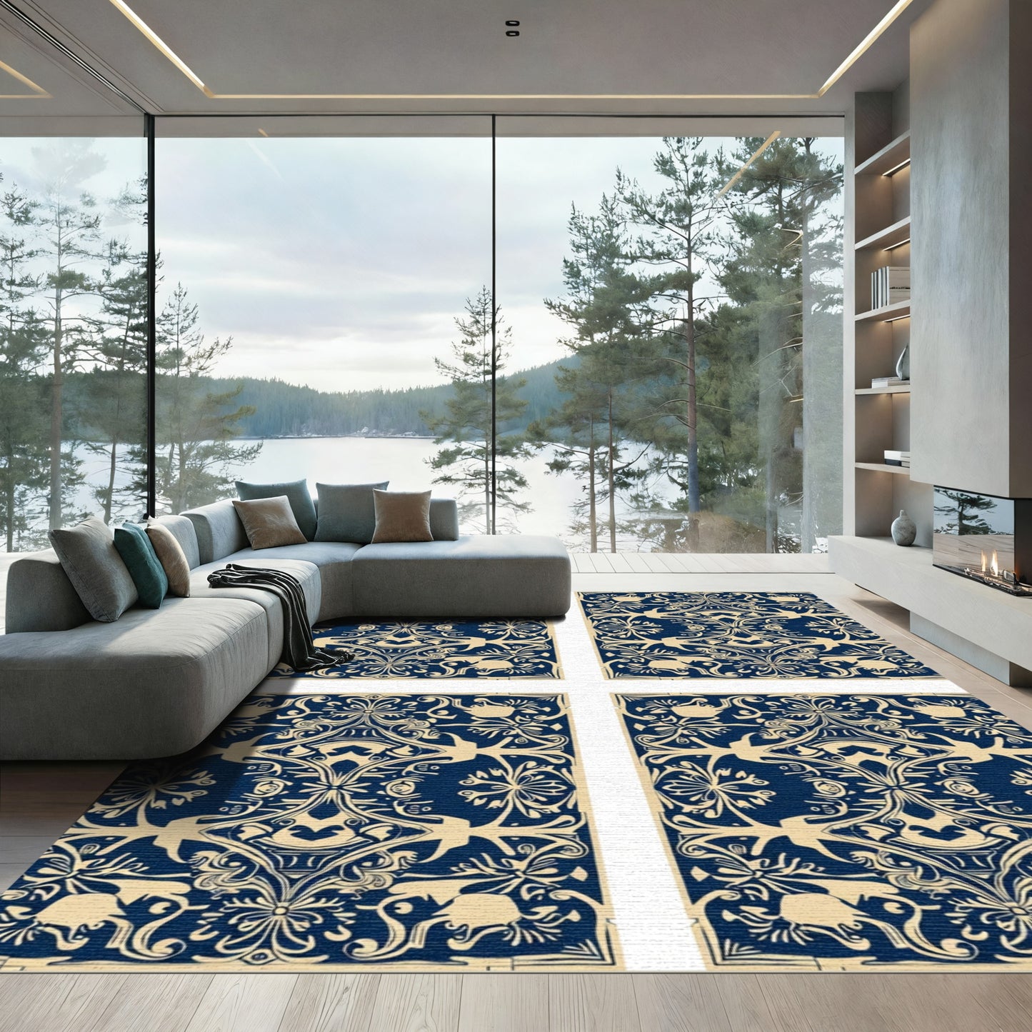Tuscan Navy Golden Archway Medallion Rug