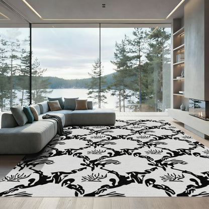 Abstract Black Organic Scrollwork Rug