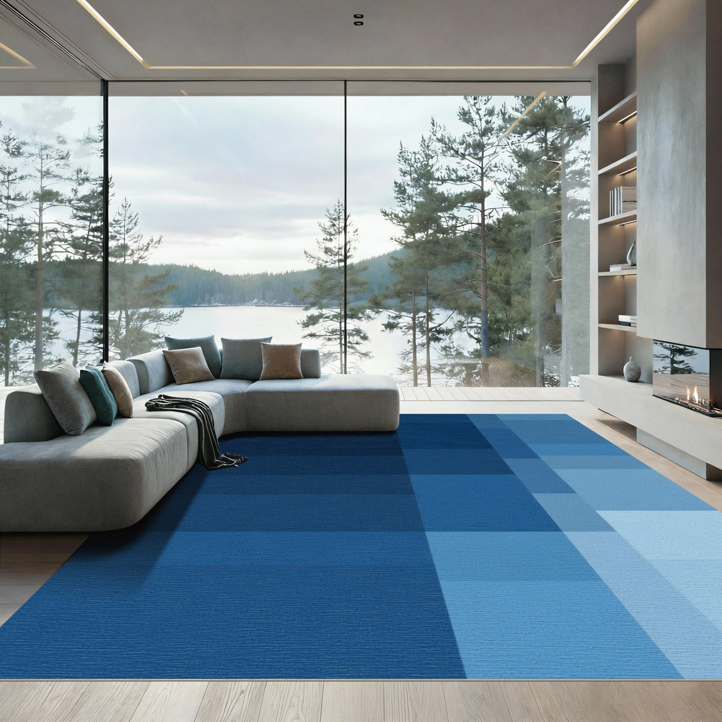 Deep Blue Geometric Gradient Rug