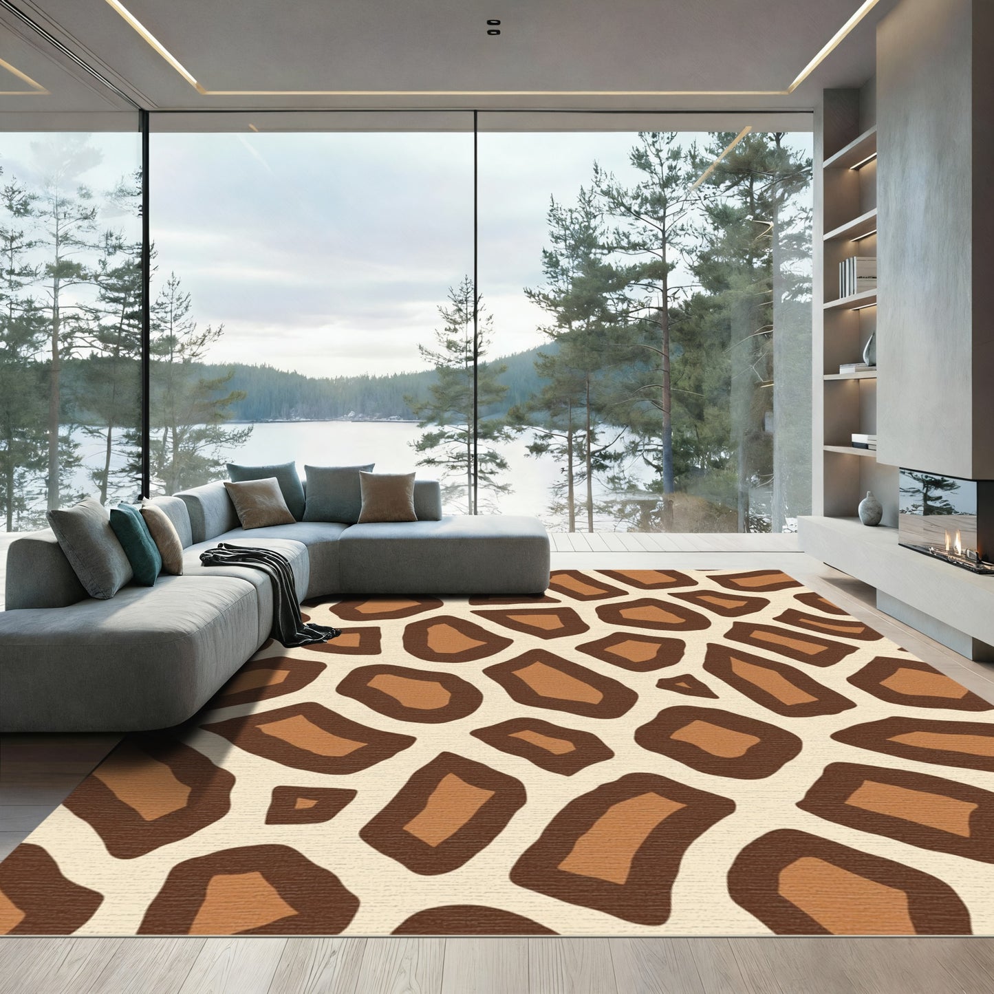 Brown Tan Giraffe Spot Texture Rug