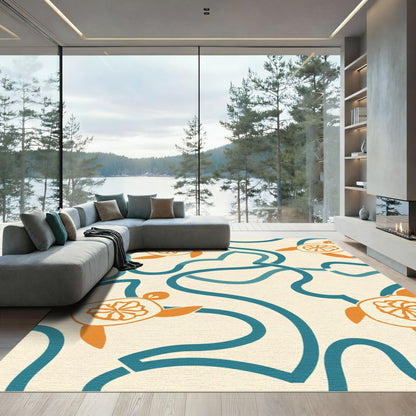 Coastal Orange Turtle Wave Rug