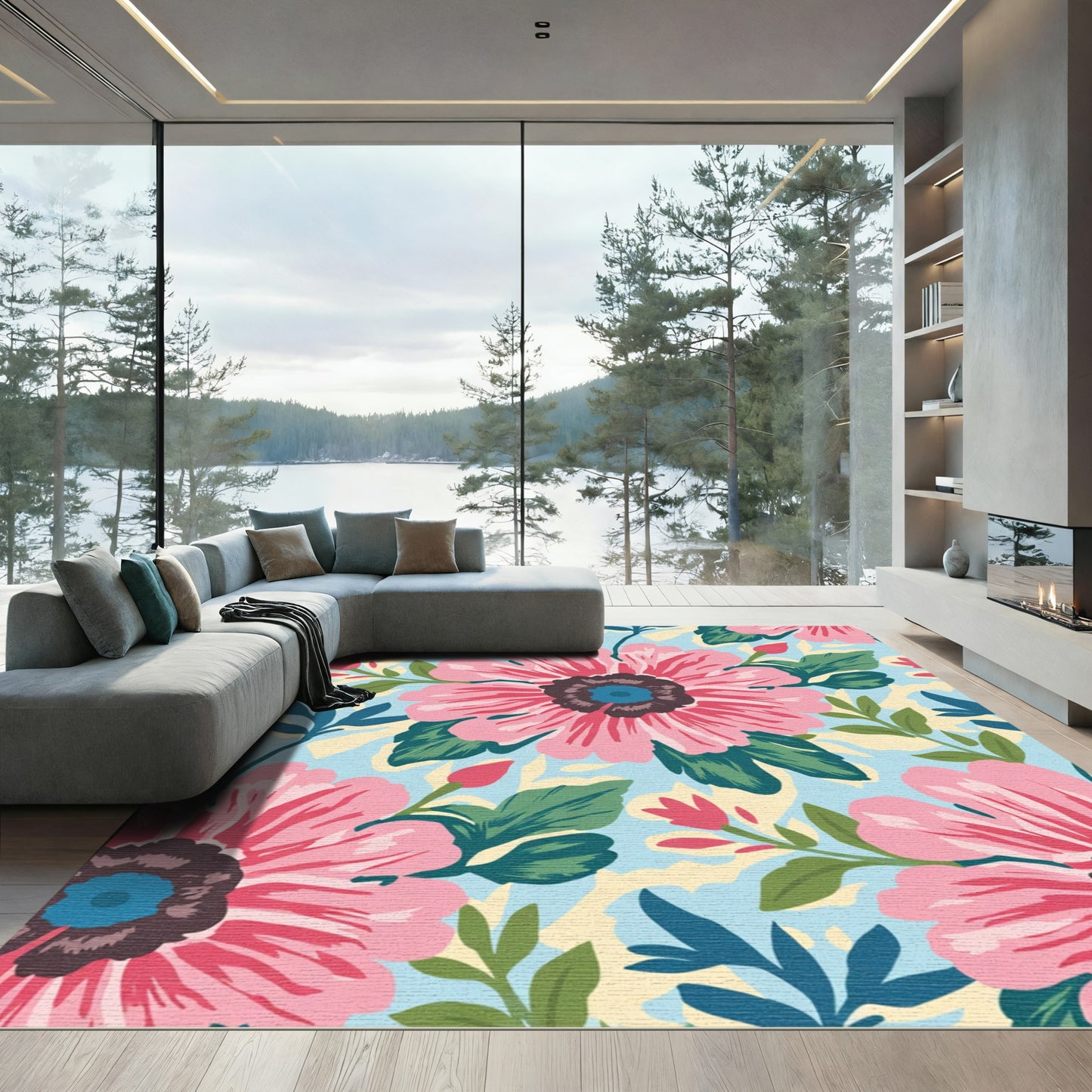 Vibrant Pink Peony Bloom Garden Rug