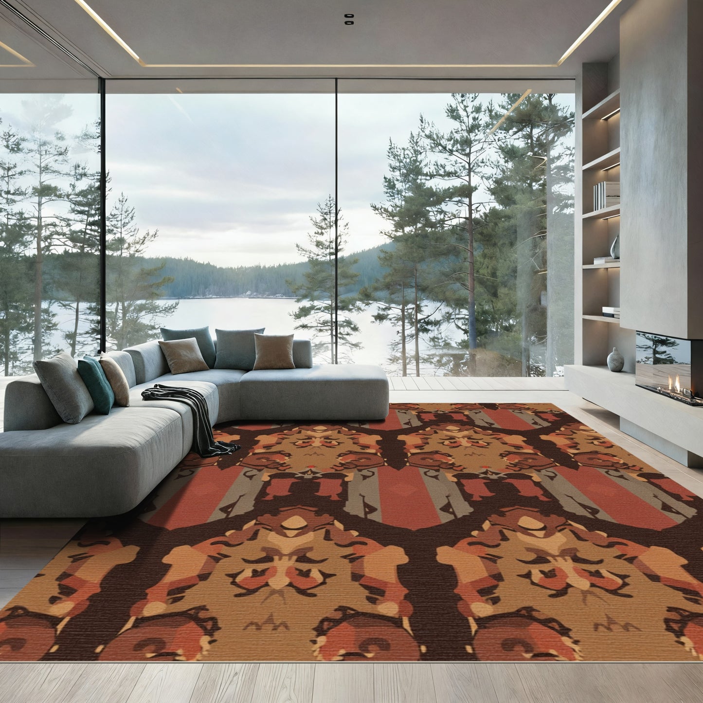 Earthy Tones Symmetrical Geometric Pattern Rug