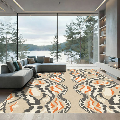 Neutral Orange Abstract Chain Linking Rug