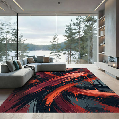 Crimson Swirl Abstract Urban Splash Rug