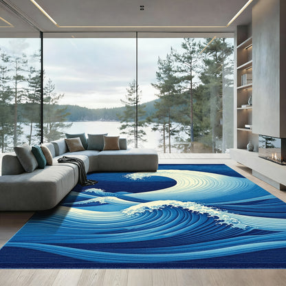 Navy Crashing Foam Waves Rug