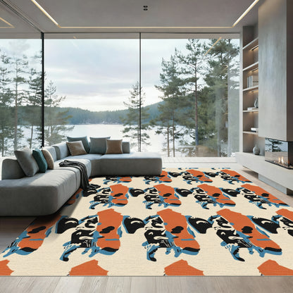 Terracotta Blue Black Abstract Figure Rug