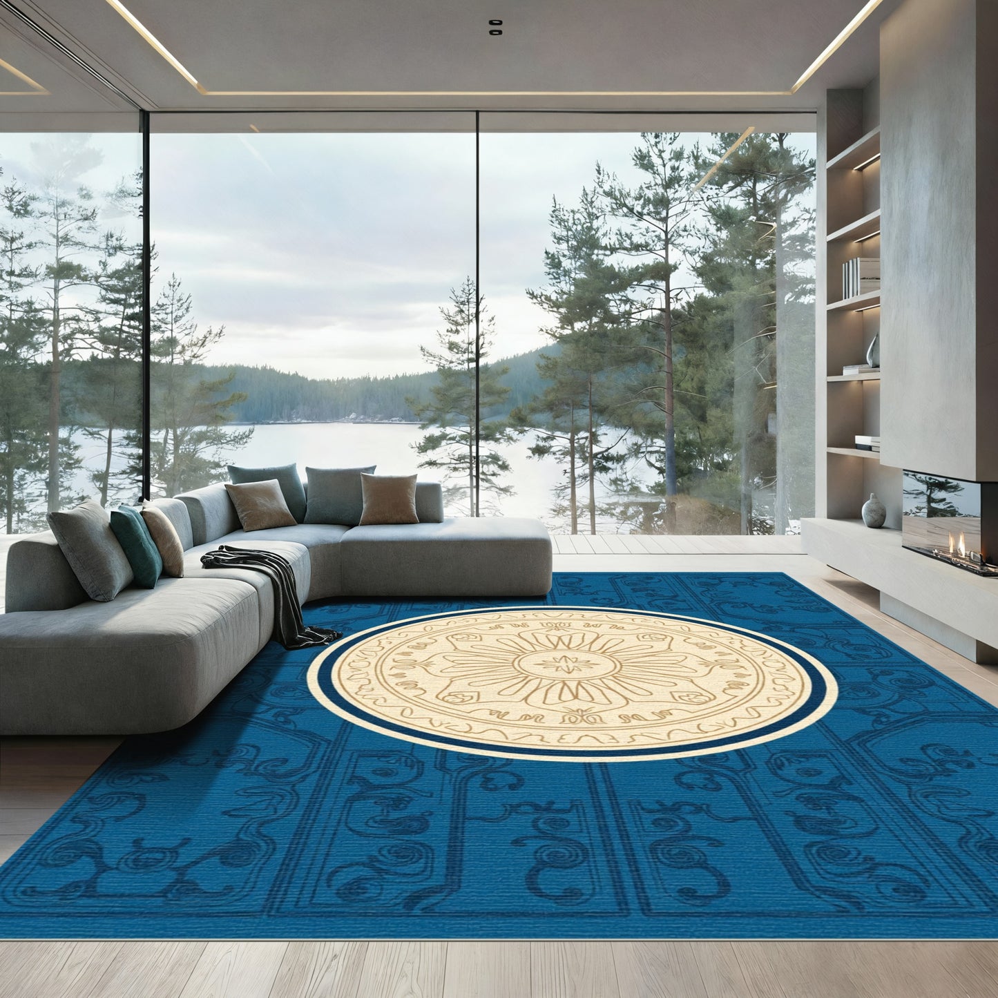 Deep Blue Contemporary Medallion Rug
