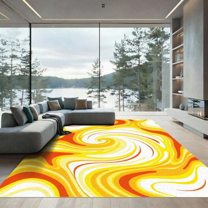 Vibrant Swirling Fire Yellow Orange Rug