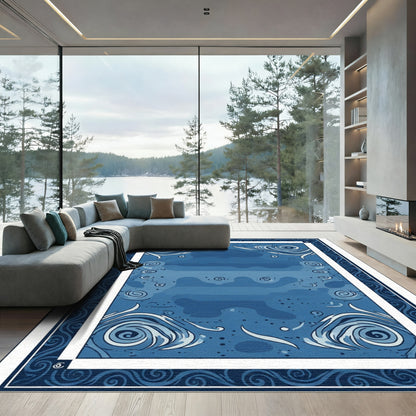 Deep Blue Swirl Abstract Ocean Rug